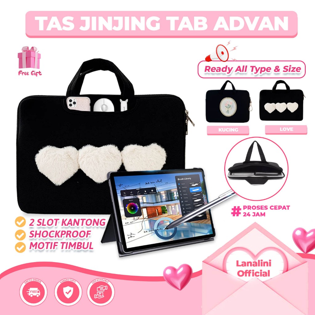 Tas Tablet Advan Sketsa 10 2 3 2023 VX Neo Lite Xtab X7 A10 A8 8 10.1 10.4 10 Inci Cute Sarung Karak
