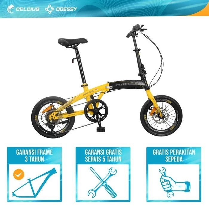 Sepeda Lipat Odessy PHYTON 16 & 20 inch 36 With Bahasi dan Spakbor Hi Teen Steel 7Speed ODLP2036