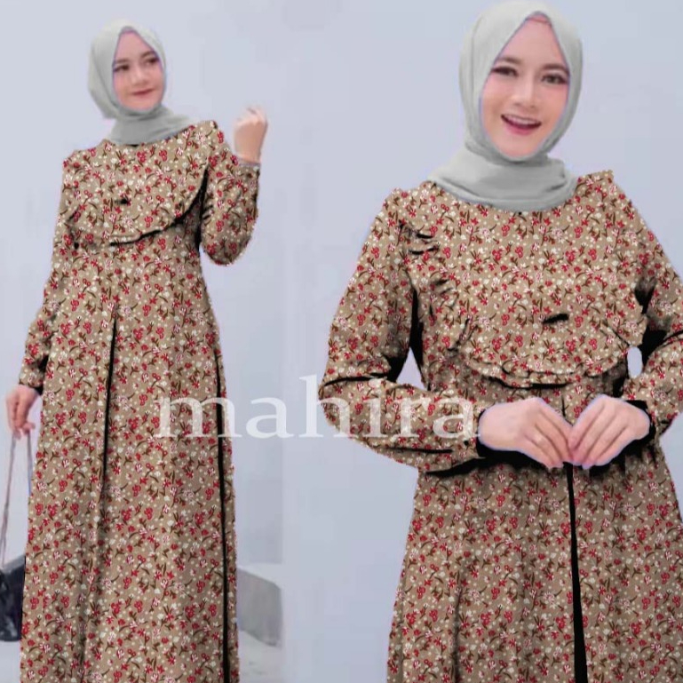 Raya series Gamis MAHIRA Muslim Syari Resleting Depan Lengan Panjang Wanita Jumbo Remaja Dewasa