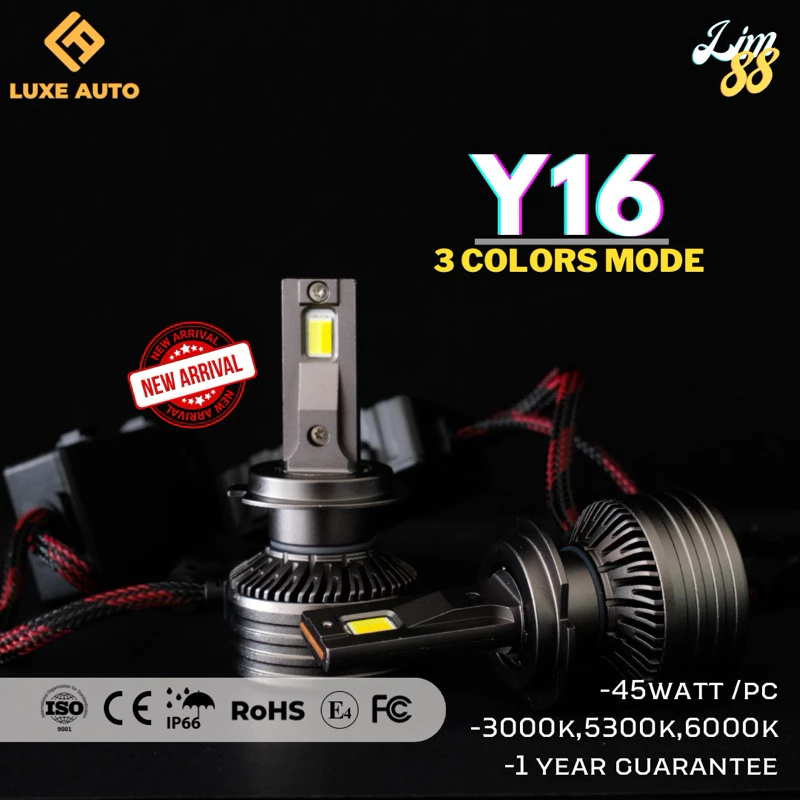 LED Y16 3 Warna Putih Kuning 45 Watt Mobil Headlamp Foglamp