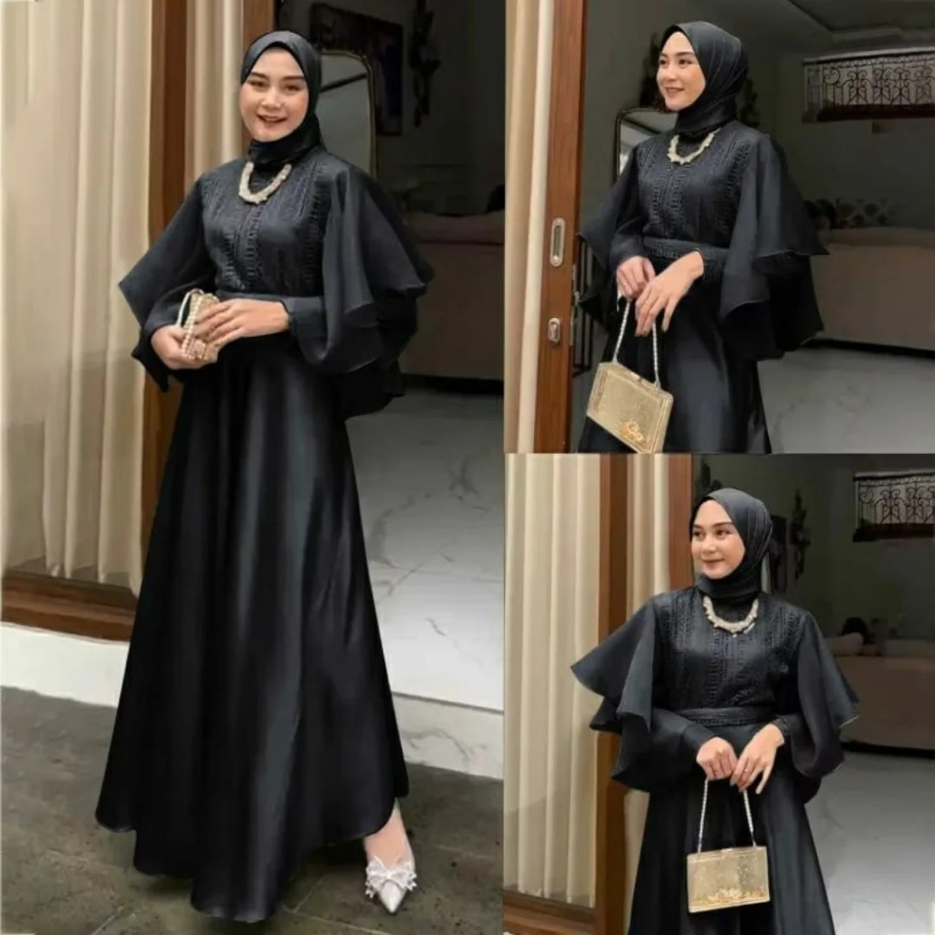 Alya Dress Best Seller-Model Gamis Brokat Terbaru Tren 2025 Velvet Organza Premium Lebaran Viral Tik
