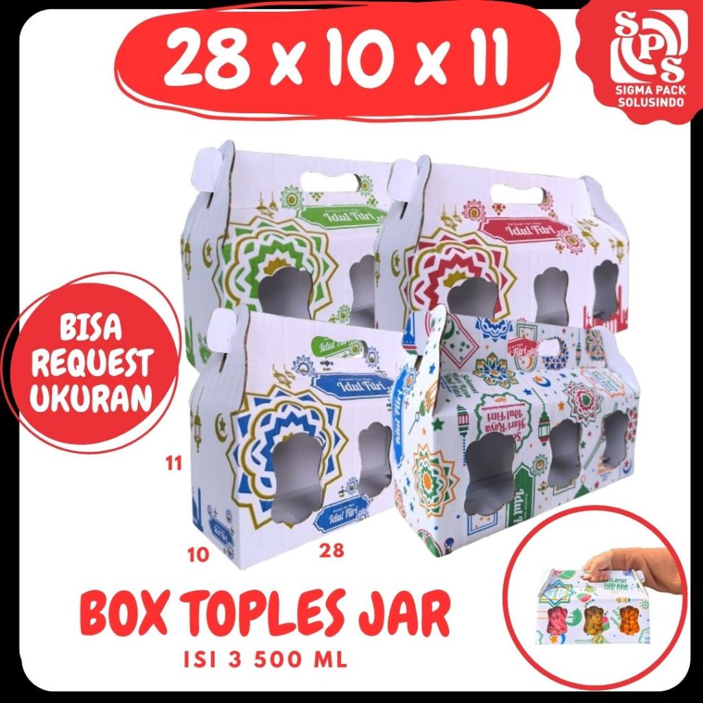 

Box Jinjing Kuker 28x10x11 Jinjing Jar (KUKER TOPLES JAR 500ml ISI 3) Box Jinjing Kardus Lebaran Idul Fitri Hampers Polos/Motif
