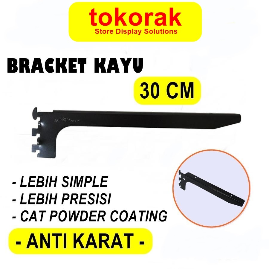 BRACKET KAYU 30 CM HITAM DAUN BRAKET SIKU AMBALAN RAK DINDING 30CM AND
