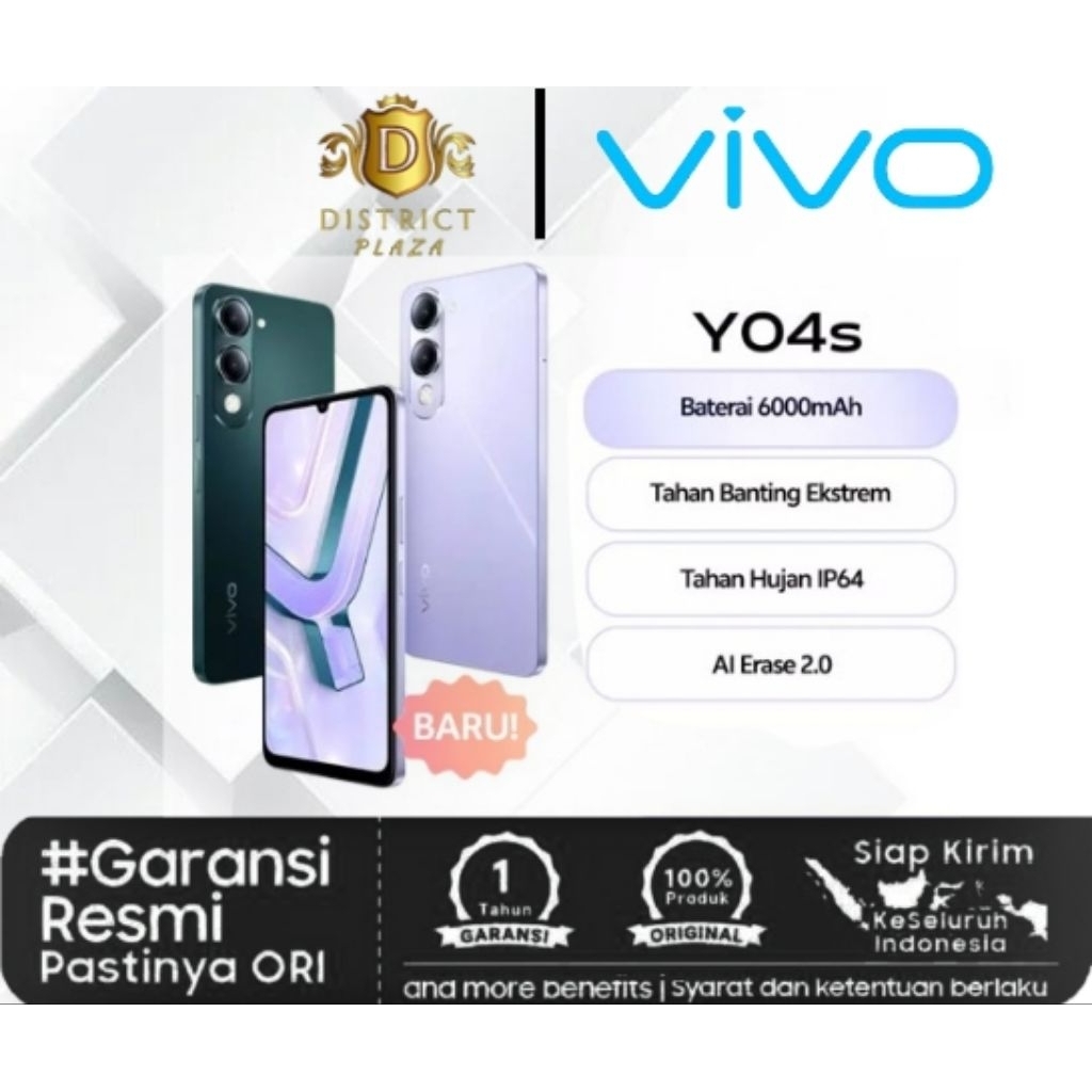 Vivo Y04S Ram 8gb (4+4/64gb) Bergaransi Resmi Terbaru VivoTerbaru 2025