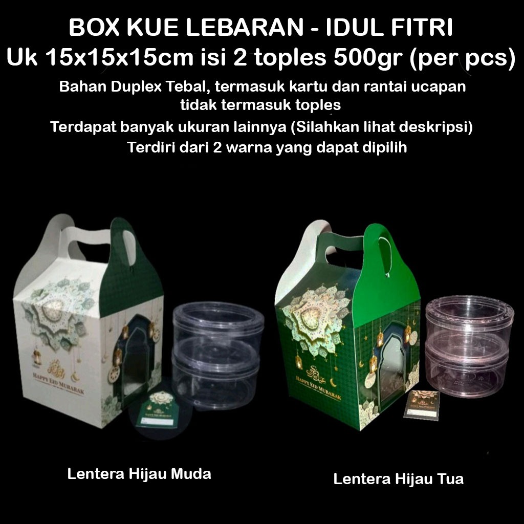 

Box Tenteng Kue Kering Muat 2 Toples 500gr - Hampers Lebaran Idul Fitri 15x15x15cm