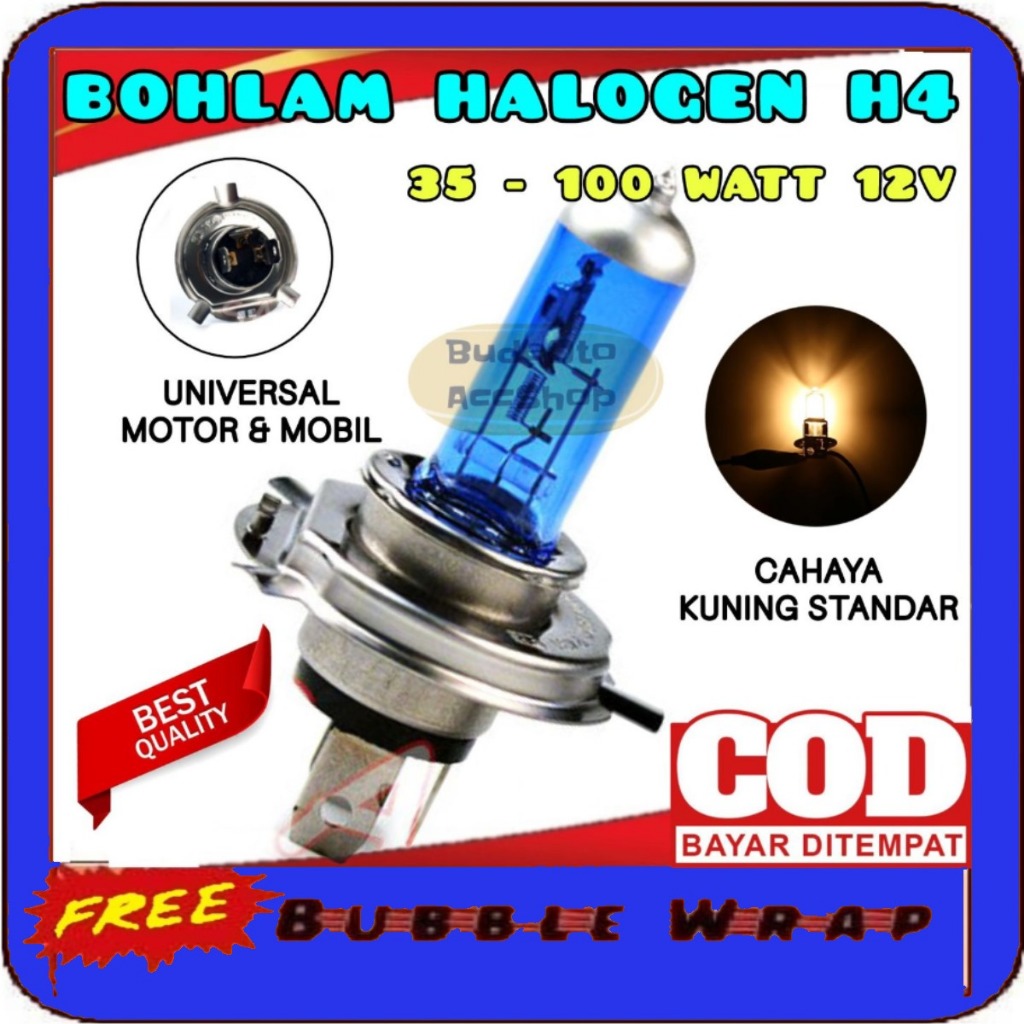 Super Terang Lampu H4 Kaki 3 35 W 55/65 W 100 WATT / Bohlam Halogen H4 Tahan Panas & Kuat