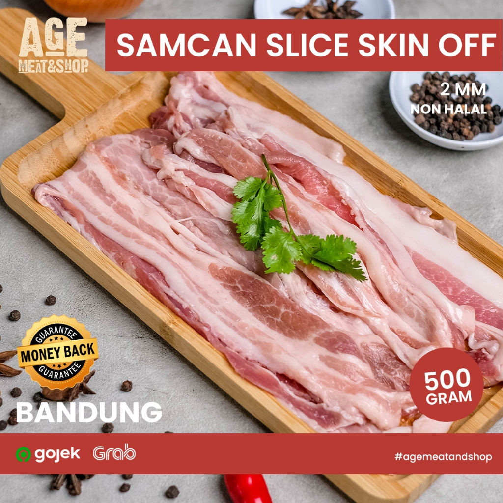 

Daging Babi Samcan Slice OFF 2MM 500g / Pork Belly Skin ON