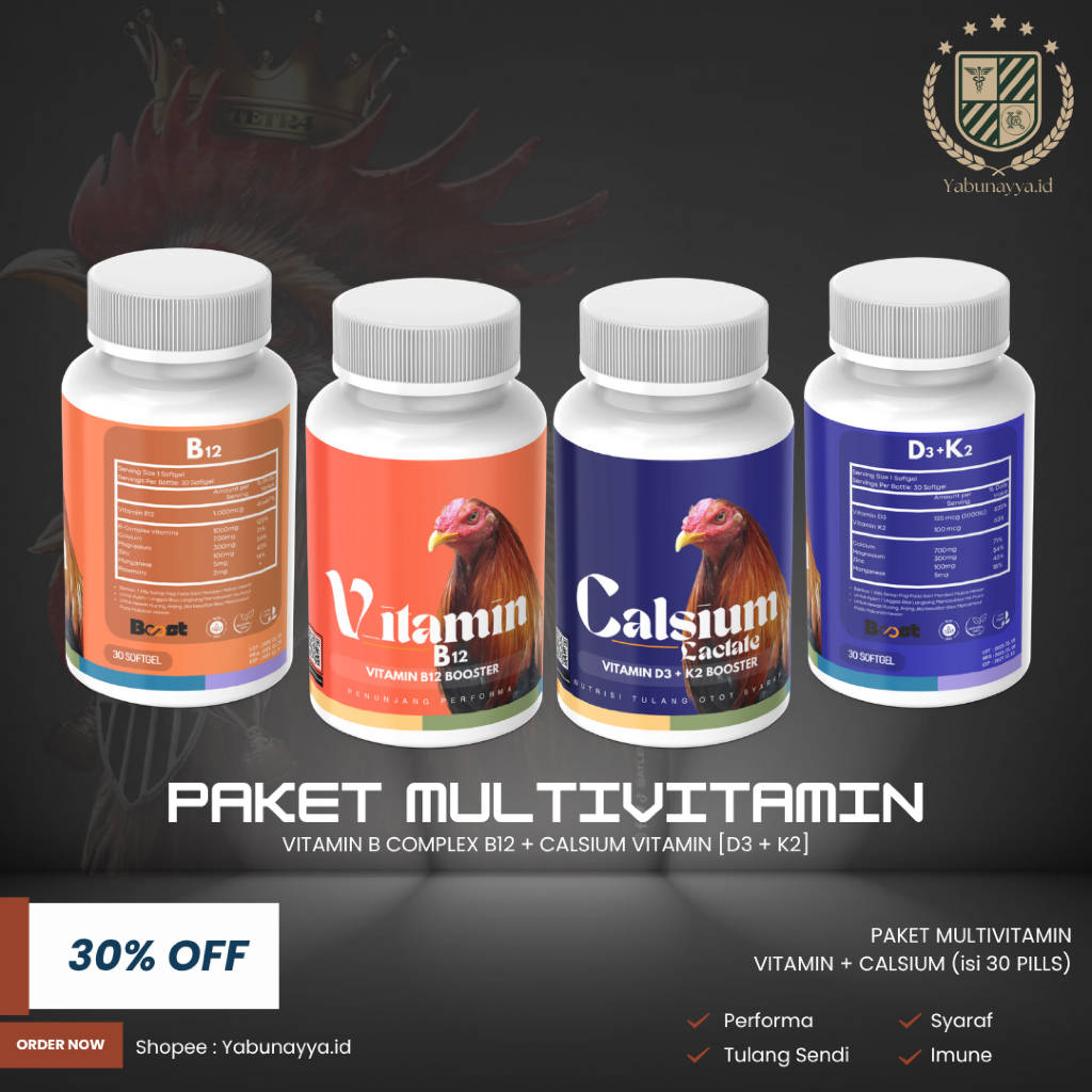 VITAMIN B12 + CALSIUM LACTATE BOOSTER Paket Vitamin Ayam (Semua Jenis Ayam) Ayam Sehat Kuat Asupan N