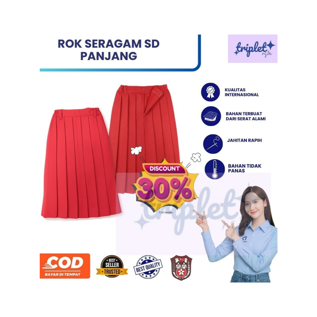 Rok SD Rempel Panjang Merah || Rok SD Merah Nagata || Seragam Sekolah || Seragam SD Bahan Nagata Dri