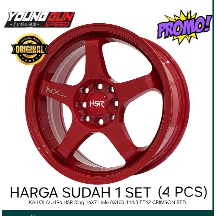 Velg Mobil Palang lima Ring 16 Hsr kailolo r16x7 PCD 4X100/114,3 ET 42 MERAH.LIVINA JAZZ BRIO DLL