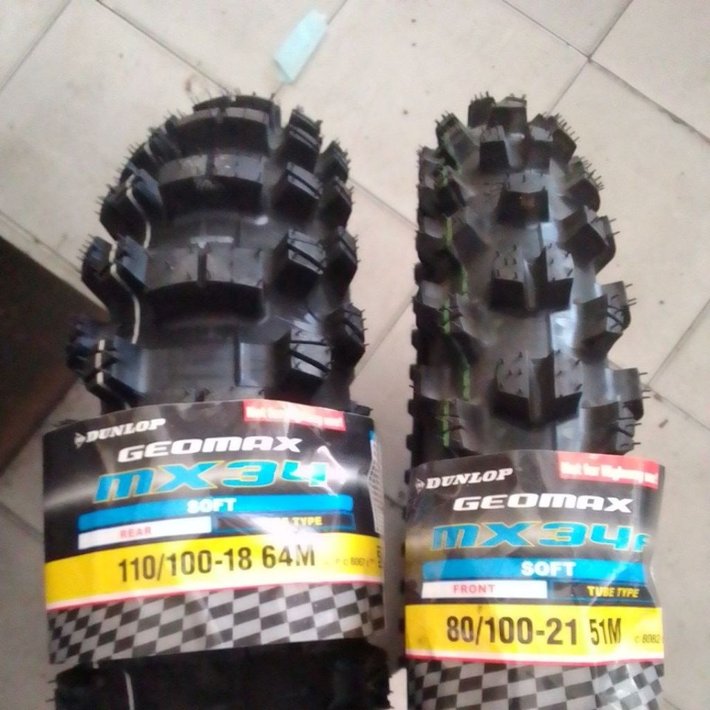 ban trail Dunlop geomax mx34 ring 18/21 sepasang depan dan belakang ukuran 110-100/18 dan 80-100/21