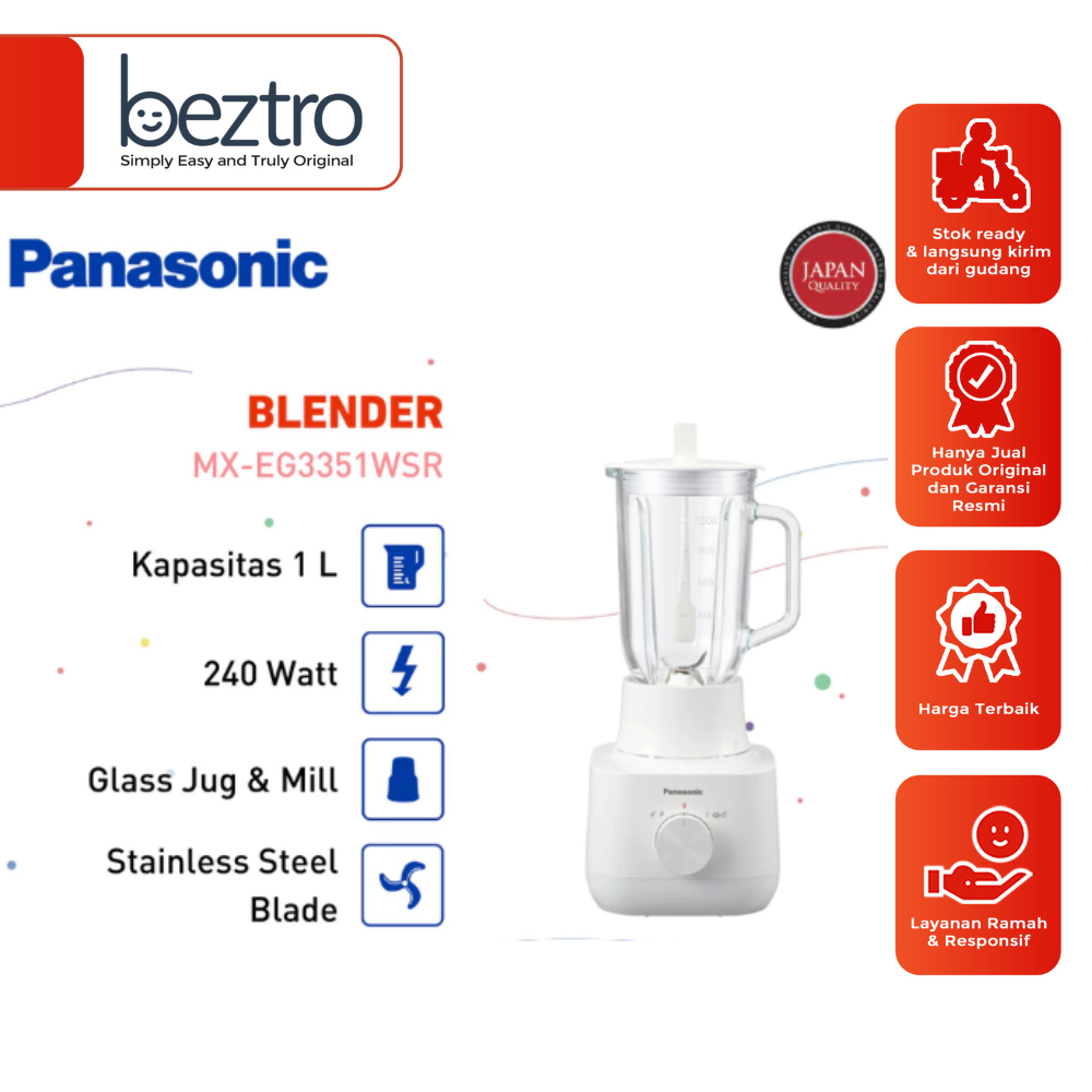 Panasonic Blender Kaca MX-EG3351WSR – Blender Gelas 1 Liter 450 Watt 2 in 1 Putih MXEG3351WSR