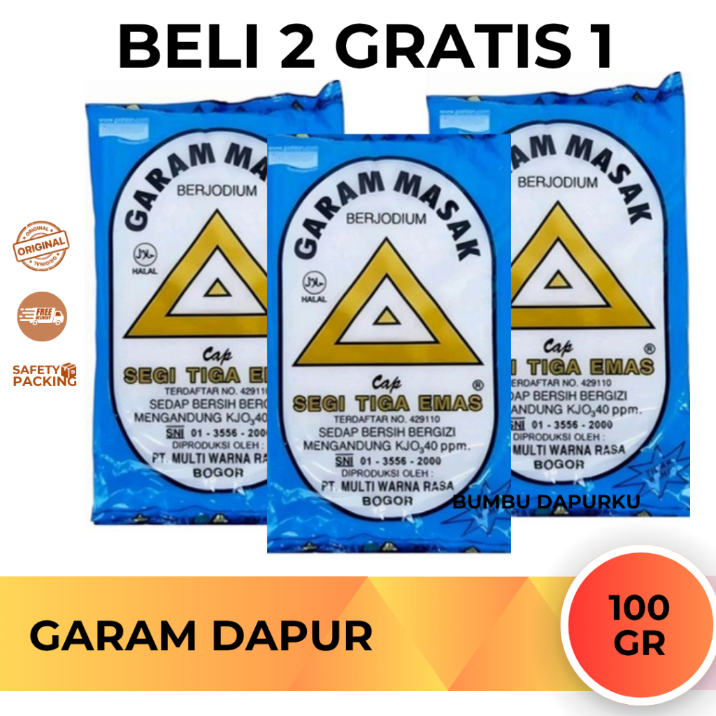 

Hemat Beli 2 Pcs Gratis 1 Garam Makan Salt Sea Merk Cap Mutiara Laut lezat Beryodium Ukuran 100 Gr