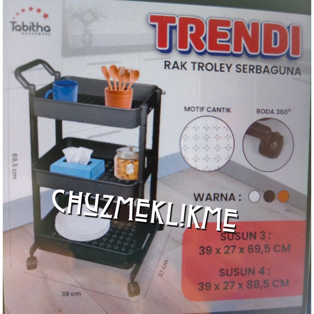 Rak trolley serbaguna Tabitha Susun 3/Rak susun plastik serbaguna ada roda