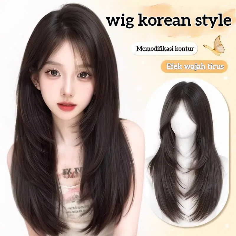 Wig korean style/Wig daily Layer/Rambut wig wanita/Wig naturaal wanita/wik rambut wanita panjang/Wig