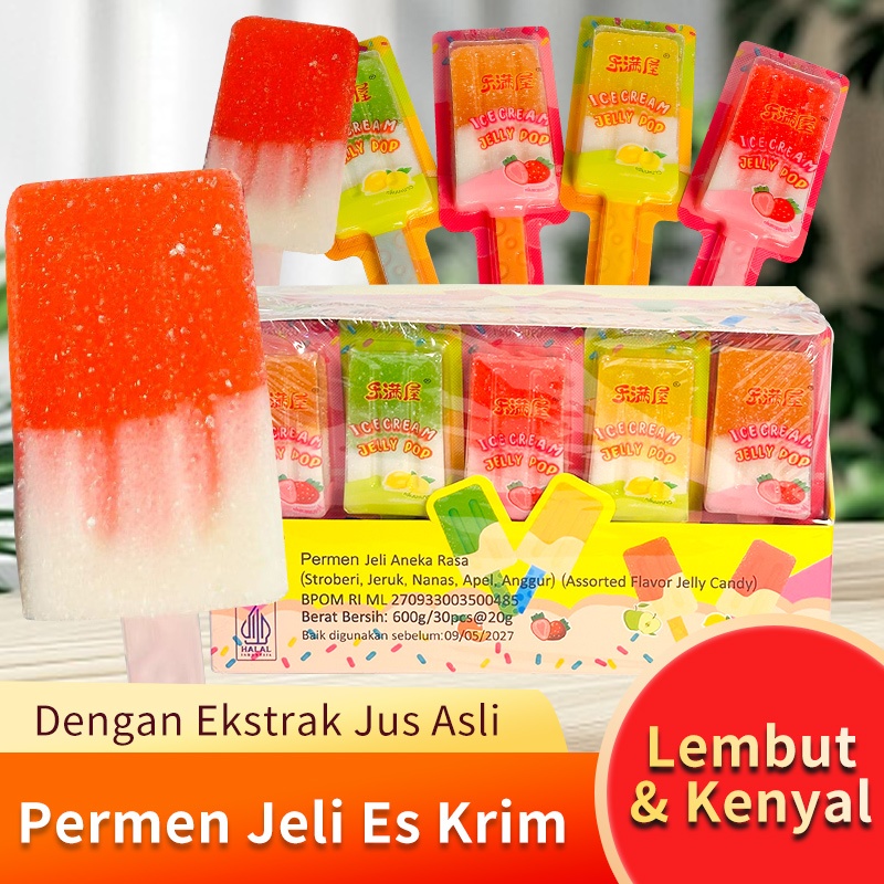 

Permen jelly es krim dengan bentuk es krim, tersedia dalam 5 rasa, bersertifikat BPOM dan halal.