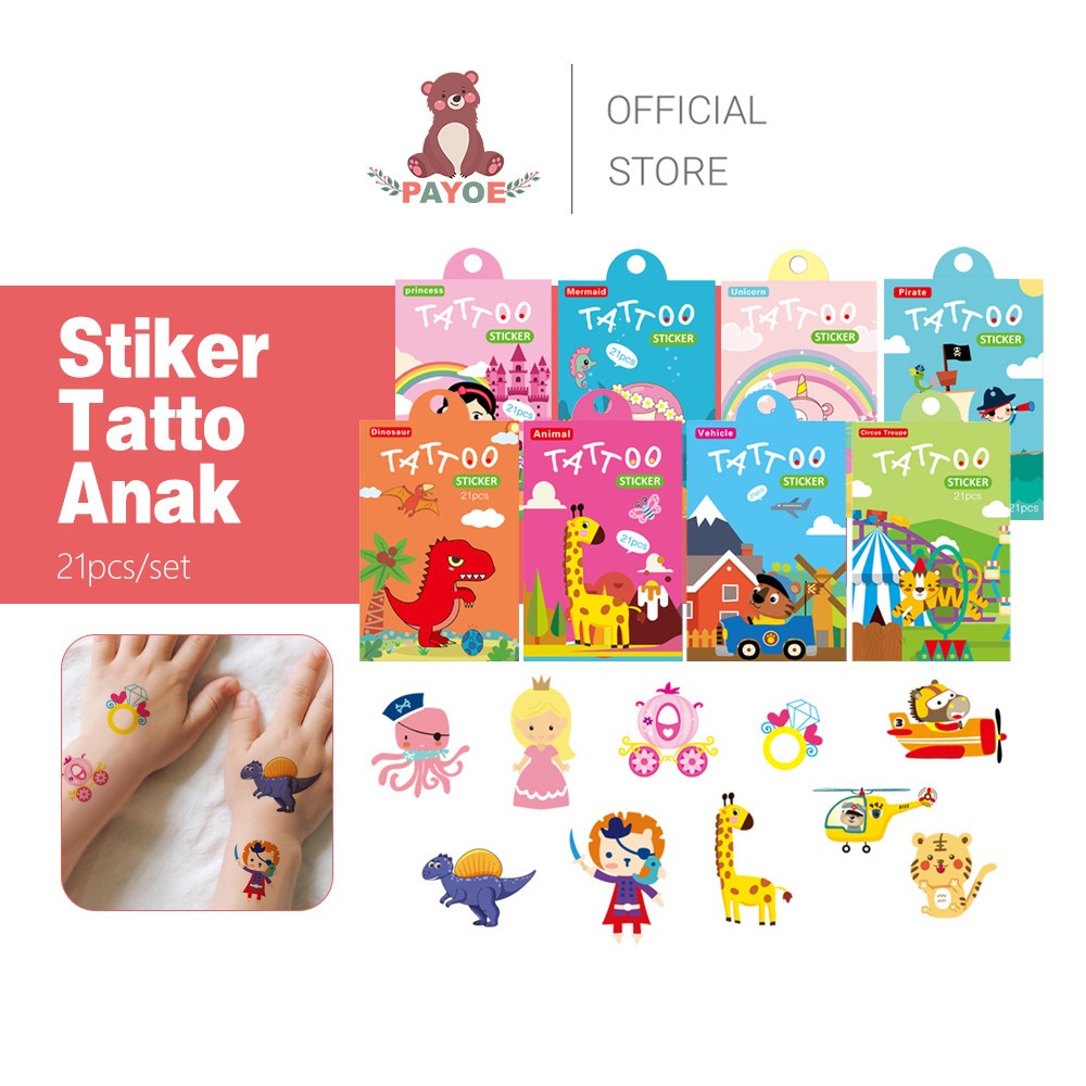 ​​PAYOE​​ Sticker Karakter Tato Temporer Tatto Tempel Stiker Tato Aman 21 Pcs/Set