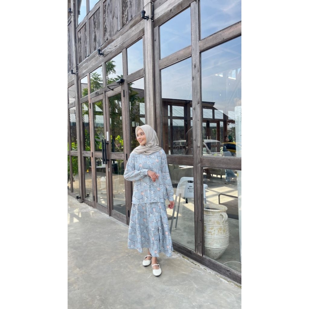 Almahyra One Set 2in1 Friendly Terbaru Kekinian Bahan Rayon Setelan Rok Baju Muslimah Wanita