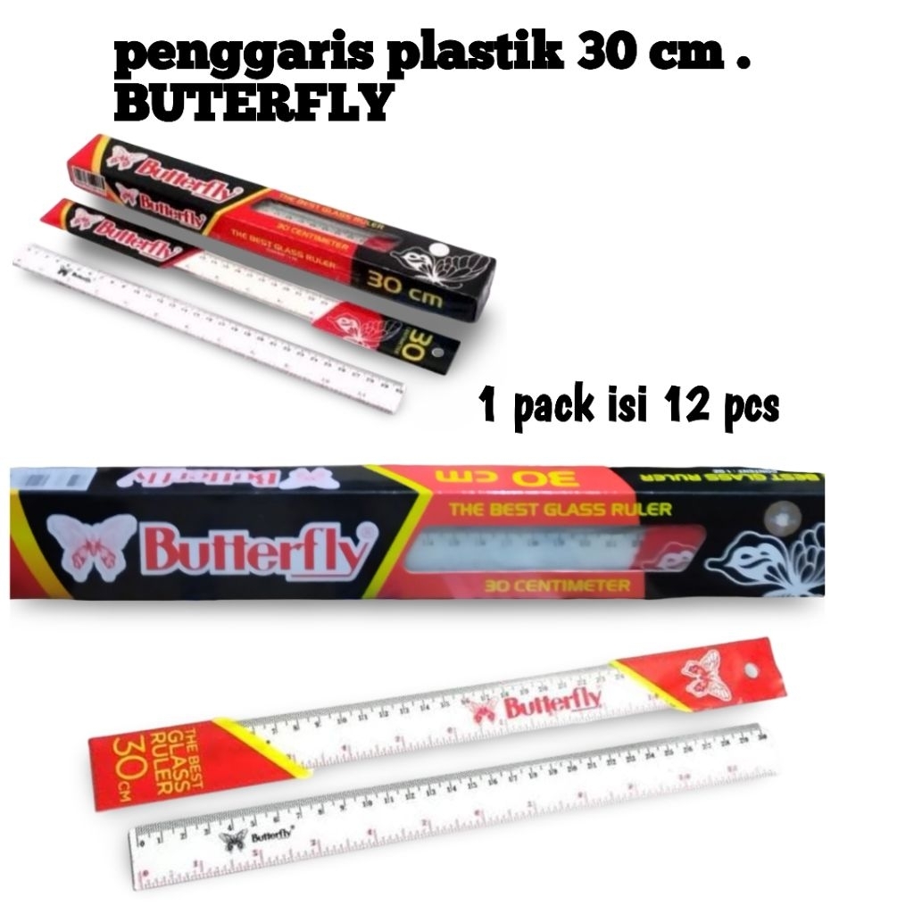 

penggaris plastik 30 cm BUTTERFLY 1 pack