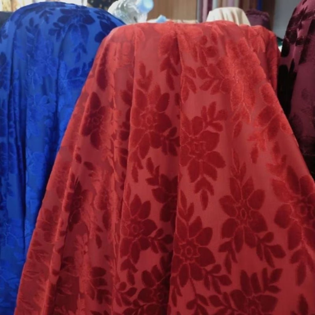 Bahan Kain Bludru Motif Bunga-Bunga/Kain Bludru Original/Kain Motif Mewah Lembut Dan Jatuh