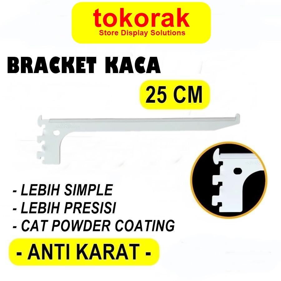 BRACKET KACA 25 CM PUTIH DAUN BRAKET SIKU AMBALAN RAK DINDING 25CM AND