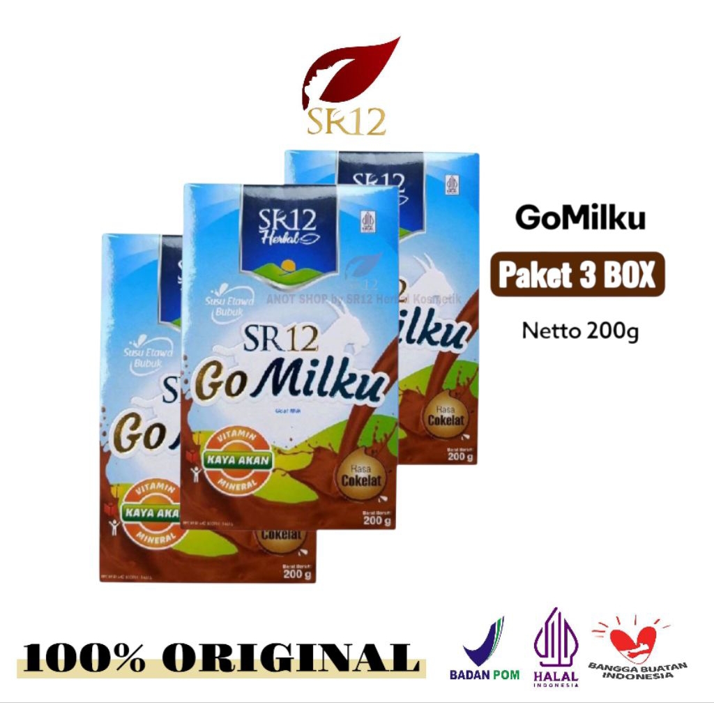 

[ PAKET HEMAT 3 BOX ] Go Milku SR12 Rasa Cokelat Box 200g Susu Kambing Etawa Asli