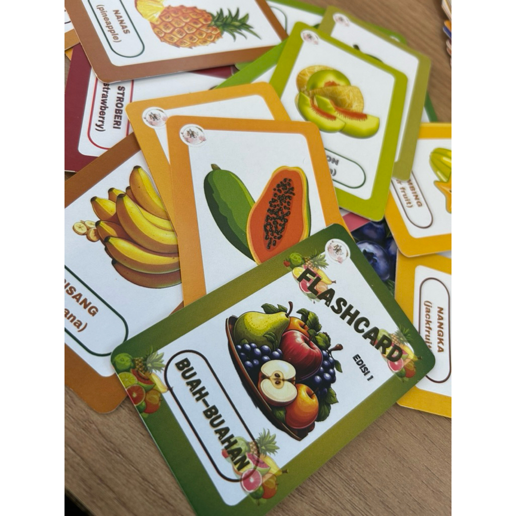 Flashcard Kartu Pintar Belajar || Flashcard Buah-Buahan || Flash Card || Kartu Belajar Anak Gift