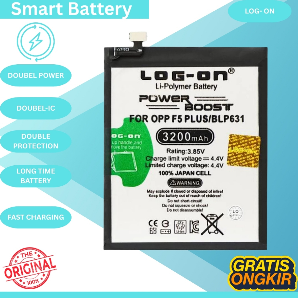 Baterai Log On BLP631 Untuk Oppo F5 / F5 PLUS / F5 Youth / F3 BLP-631 Double Power