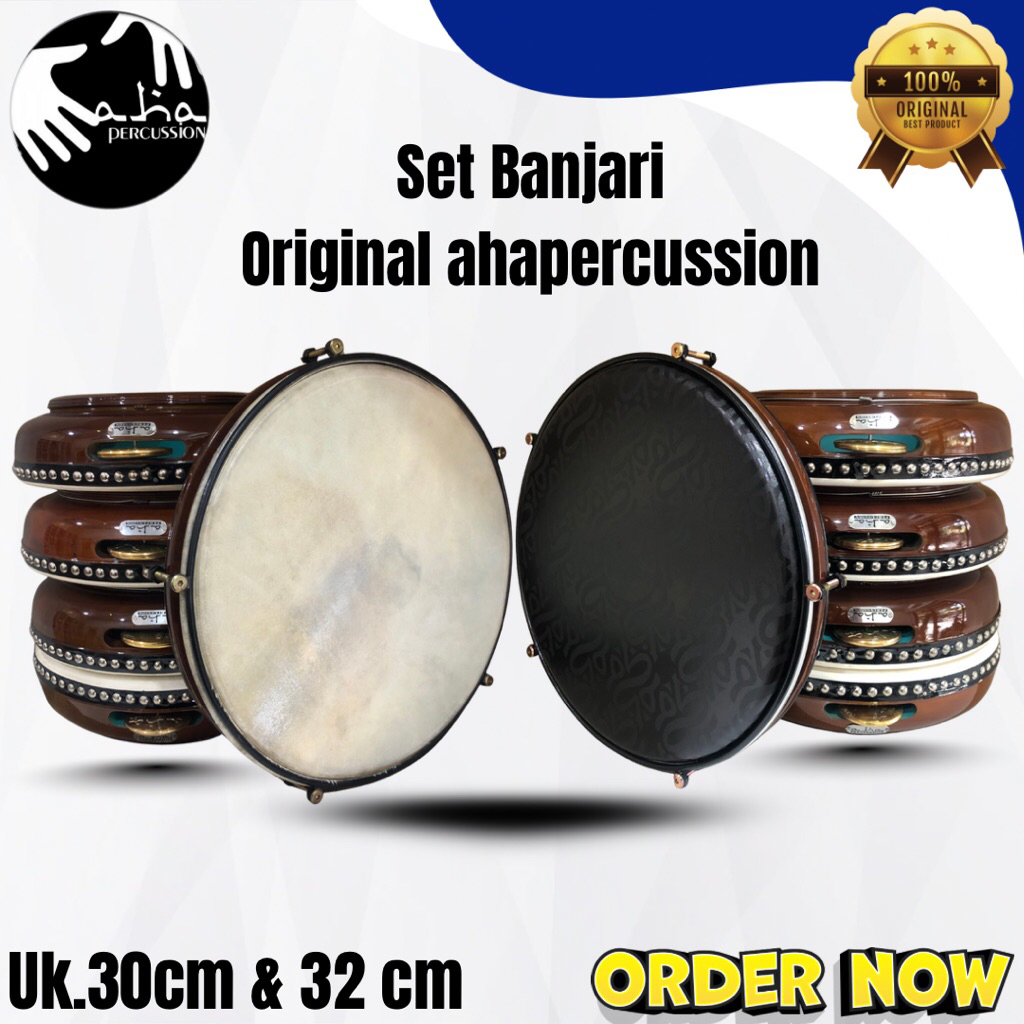 Set Hadroh Banjari Original Aha Percussion | Kulit Kambing Betina | 4 Hadroh + 1 Bass Banjari + Tas