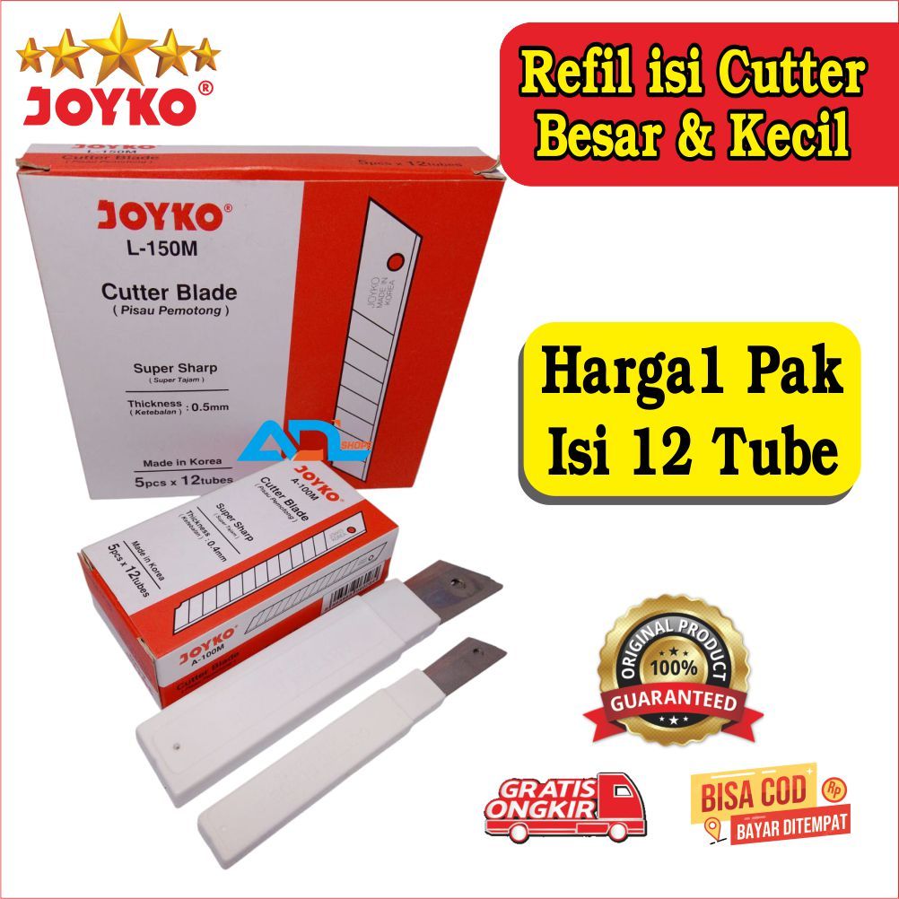

ISI CUTTER JOYKO BESAR ISI CUTTER KECIL, REFIL ISI CUTER BESAR DAN KECIL HARGA 1 BOK