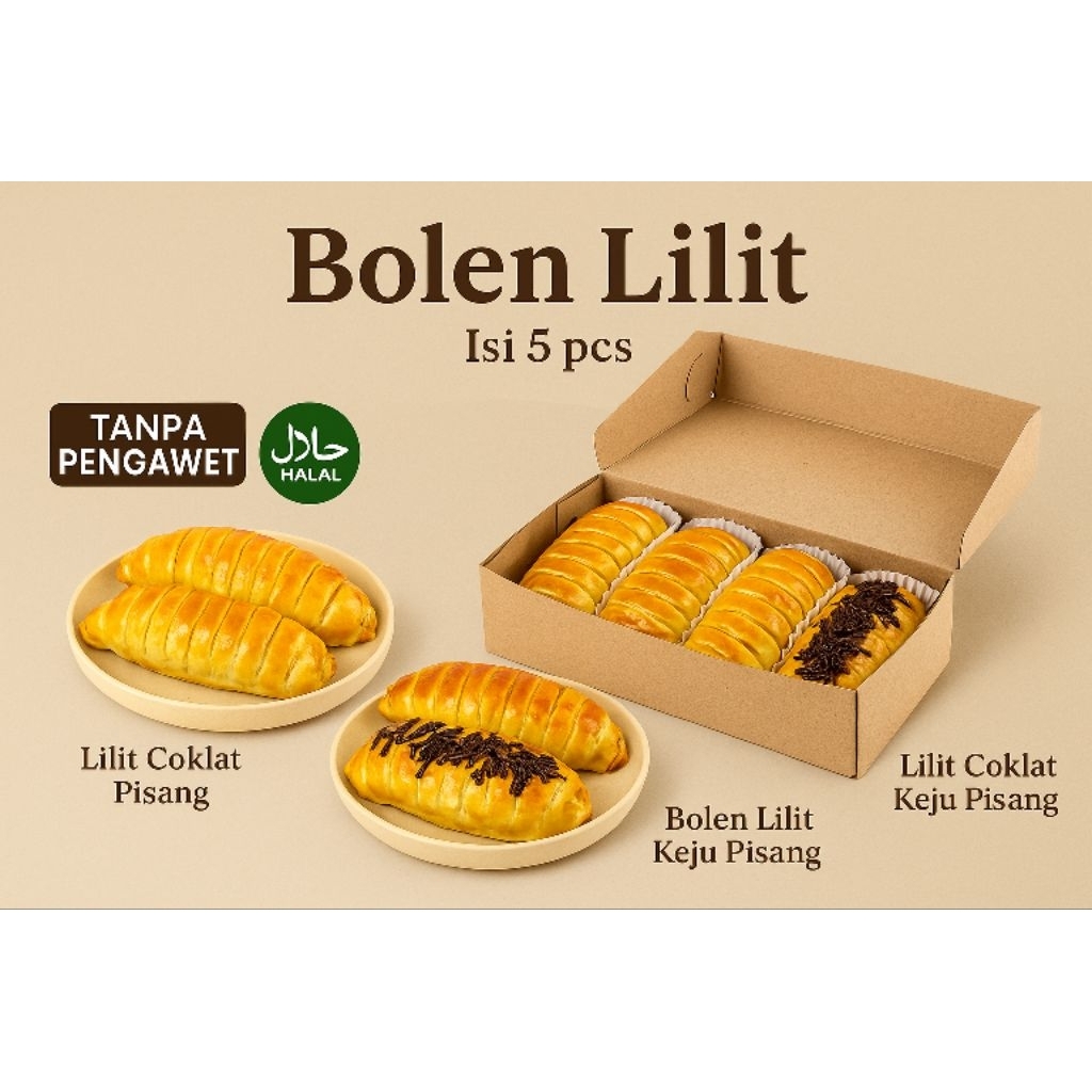 

Bolen Lilit Pisang Isi 5pcs – Coklat / Keju / Coklat Keju