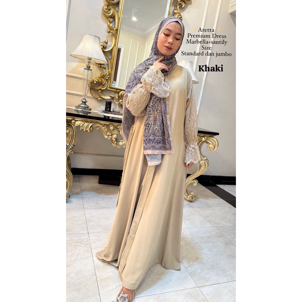 Dress Aretta Premium Matt Marbella Silk Mix Chantily Brocade Black Brown Lilac Khaki Aksen Renda Di 