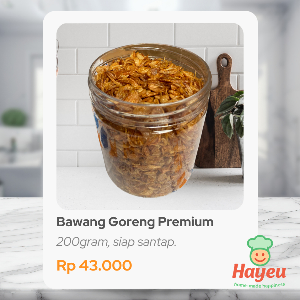 

Bawang Goreng Premium Home-made Murni Tanpa Campuran Kemasan 200gr