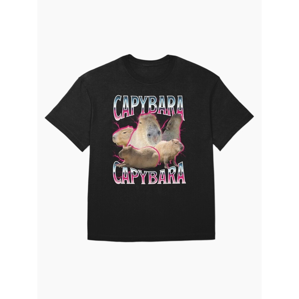 Kaos Lucu capybara capybara funny capybara meme in 90s bootleg shirt styleOversized T-Shirt