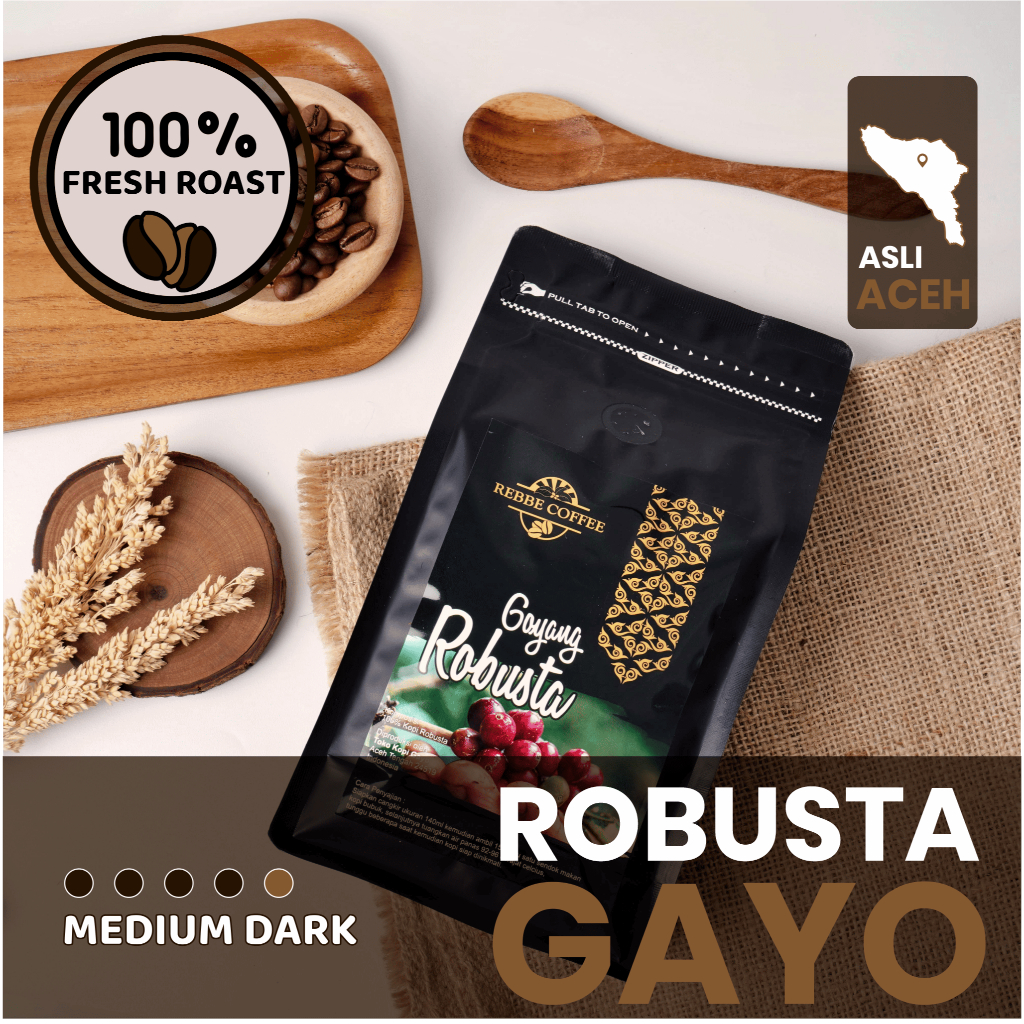 

Kopi Robusta Gayo Aceh Premium, Medium to Dark Roast, Kuat & Pekat Goyang Robusta 250g