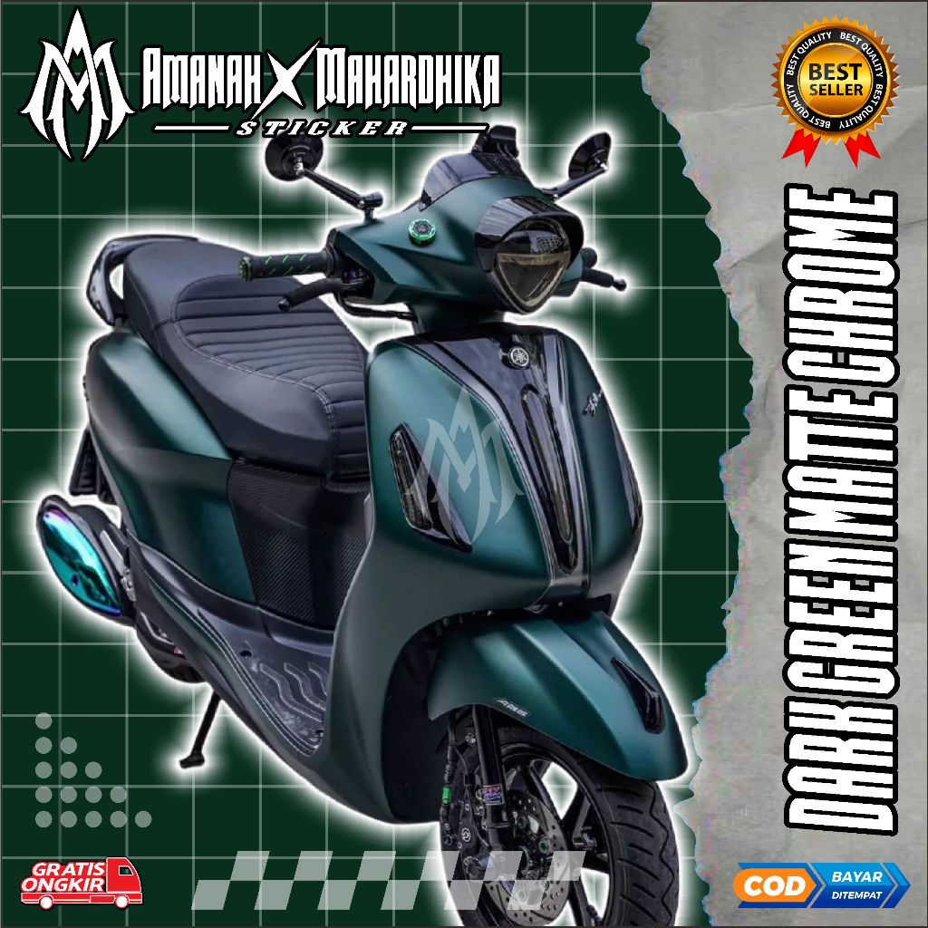 skotlet dark green matte chrome kualitas premium untuk body motor dan mobil