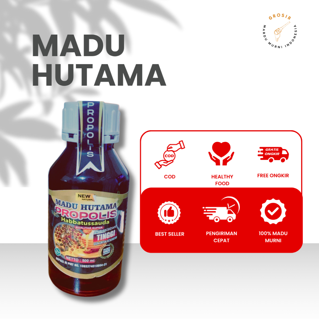 

Madu Hutama Propolis Habbatusauda 500 ml | asam urat | virus| kolesterol | pegal | alergi | gatal