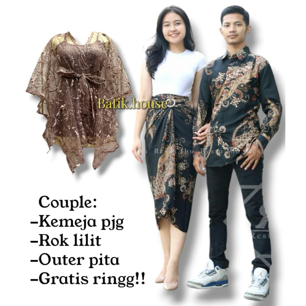 Couple Kemeja Batik Pria Rok Lilit Dan Outer Pita / Rok Lilit Batik Couple