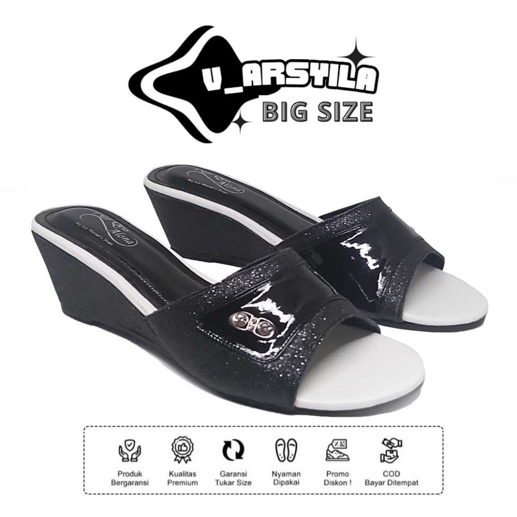 No 40 41 42 43 44 45 - Sandal Ibu Ibu Wedges Big Size / Sendal Pesta Kondangan Wanita Ukuran Jumbo B