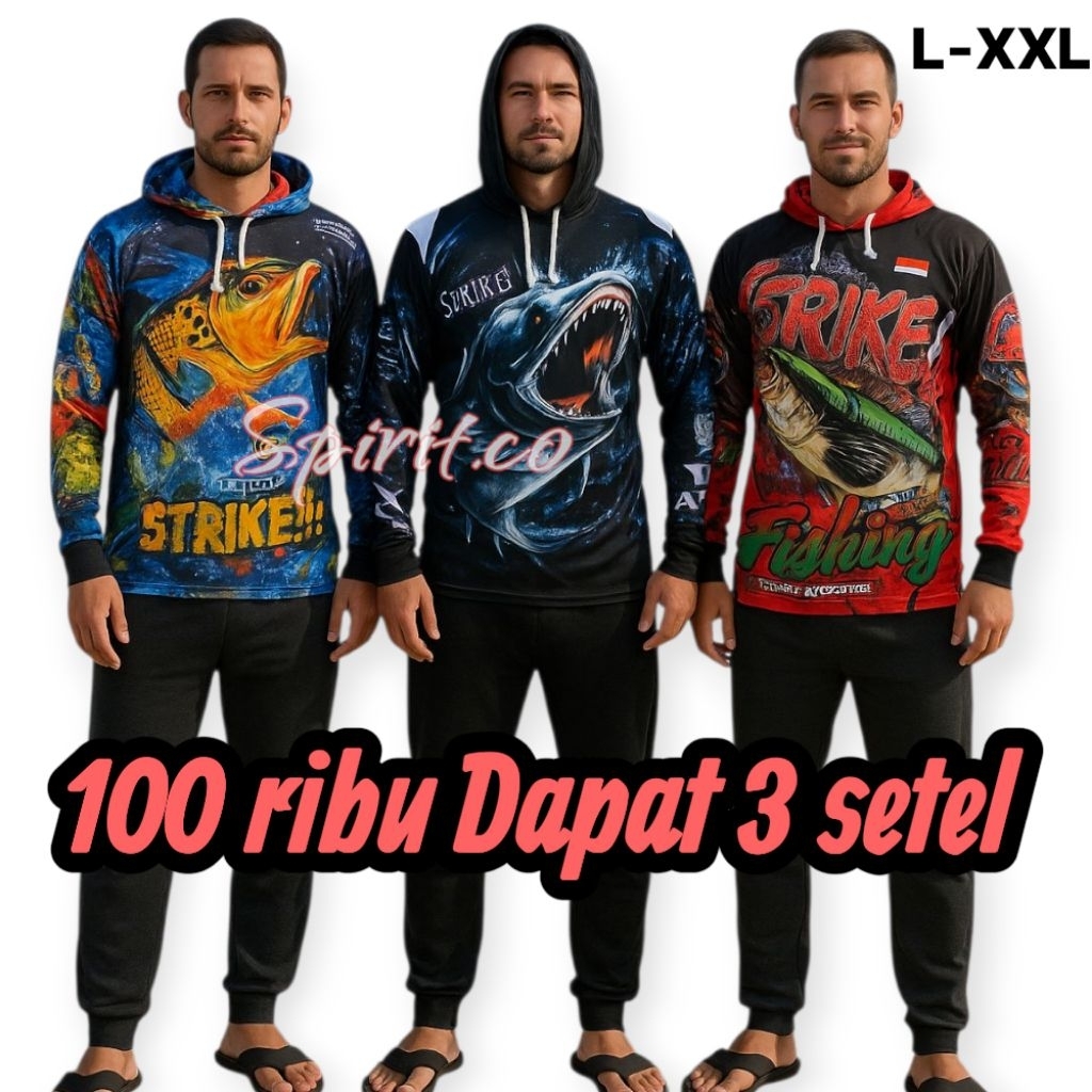 PROMO Setelan Kaos Mancing dan Celana panjang training dewasa pria wanita full printing lengan panja