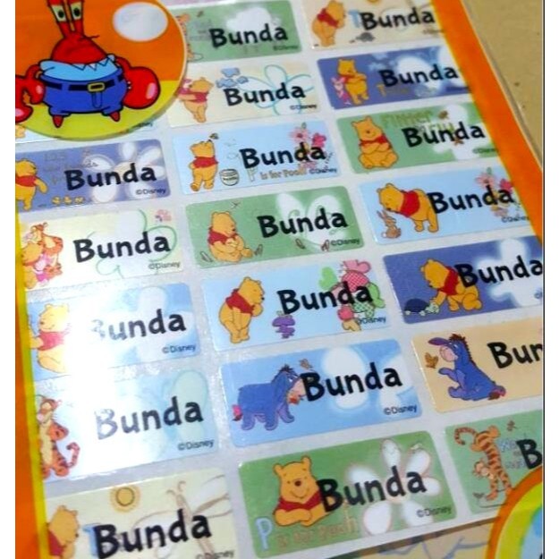 

Label Nama Anti Air Sticker Waterproof Pooh