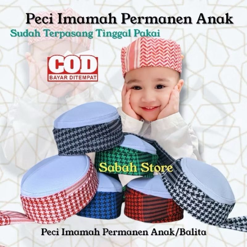 Peci Imamah Permanen Anak Imamah Permanen 2 Lipatan Instan Langsung Pakai Peci Imamah Anak