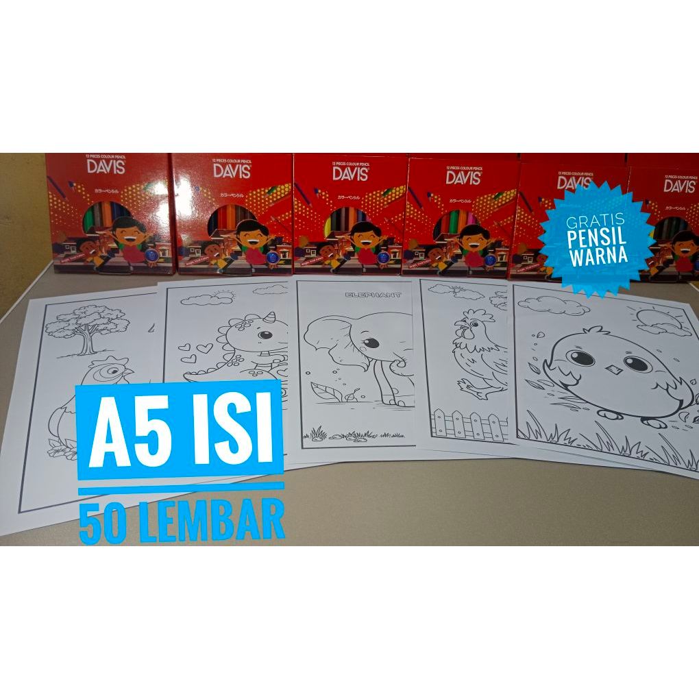 

Isi 50 lembar / kertas mewarnai / tema hewan / hvs