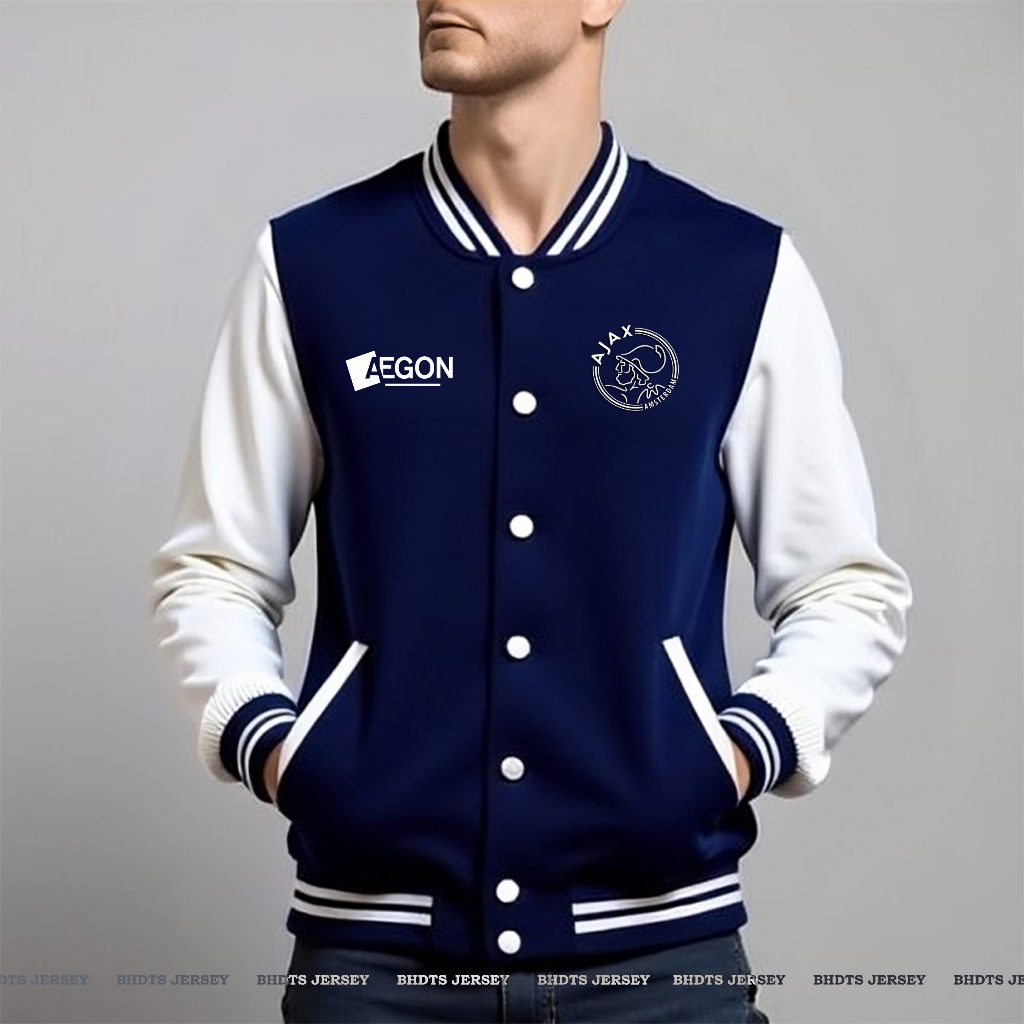 [Jaket Bola] Jaket Varsity Chimera Bhdts Ajax Edition : classic design with a bold Navy body and whi