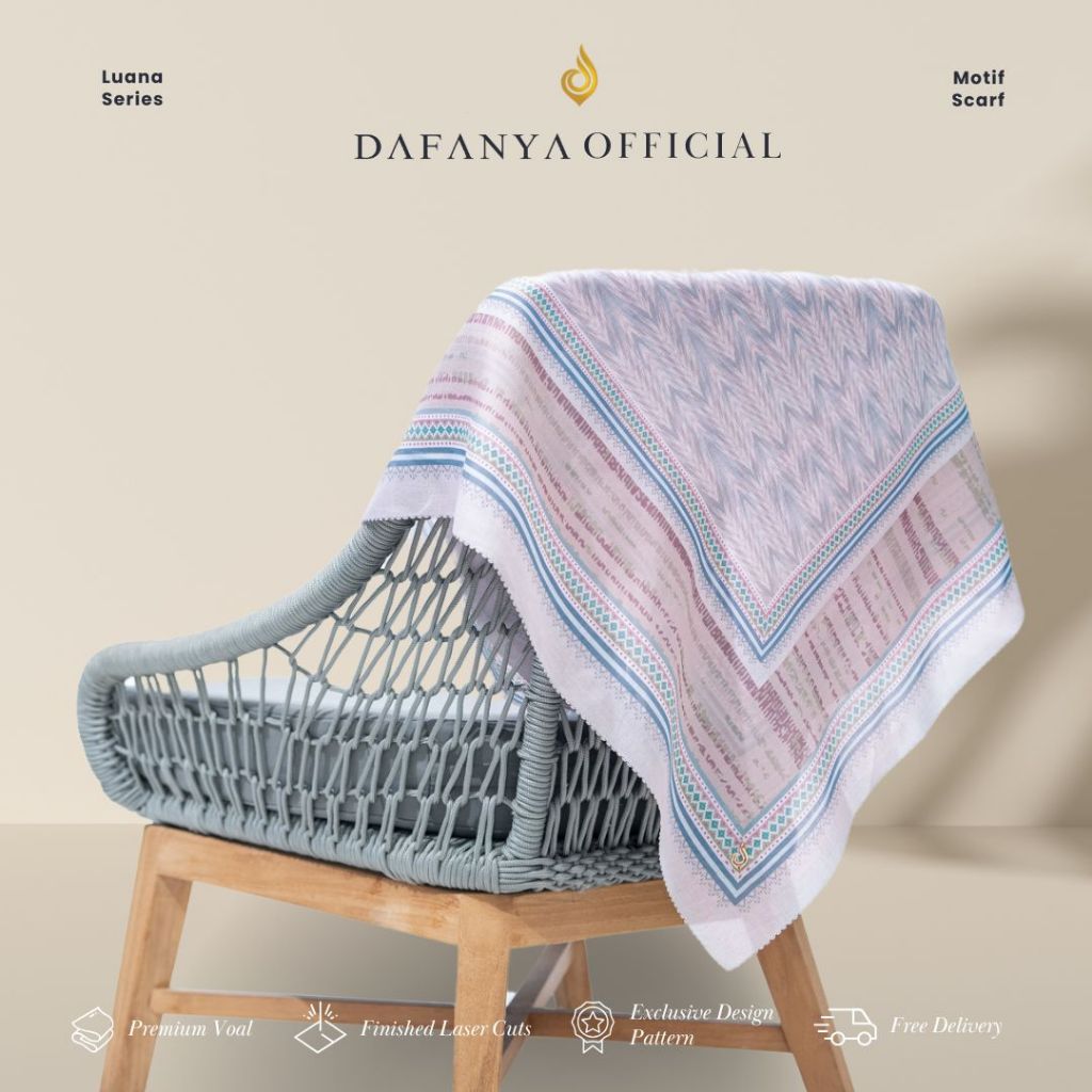 DAFANYA - Luana Series Jilbab Motif Ethnik Kerudung Segi Empat Hijab Scarf bahan Voal Laser Cut