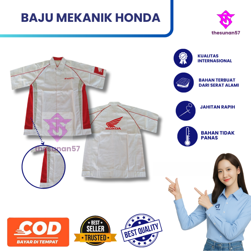 THESUNAN57 || BAJU MEKANIK HONDA PUTIH || BAJU MEKANIK HONDA || BAJU MEKANIK || HONDA