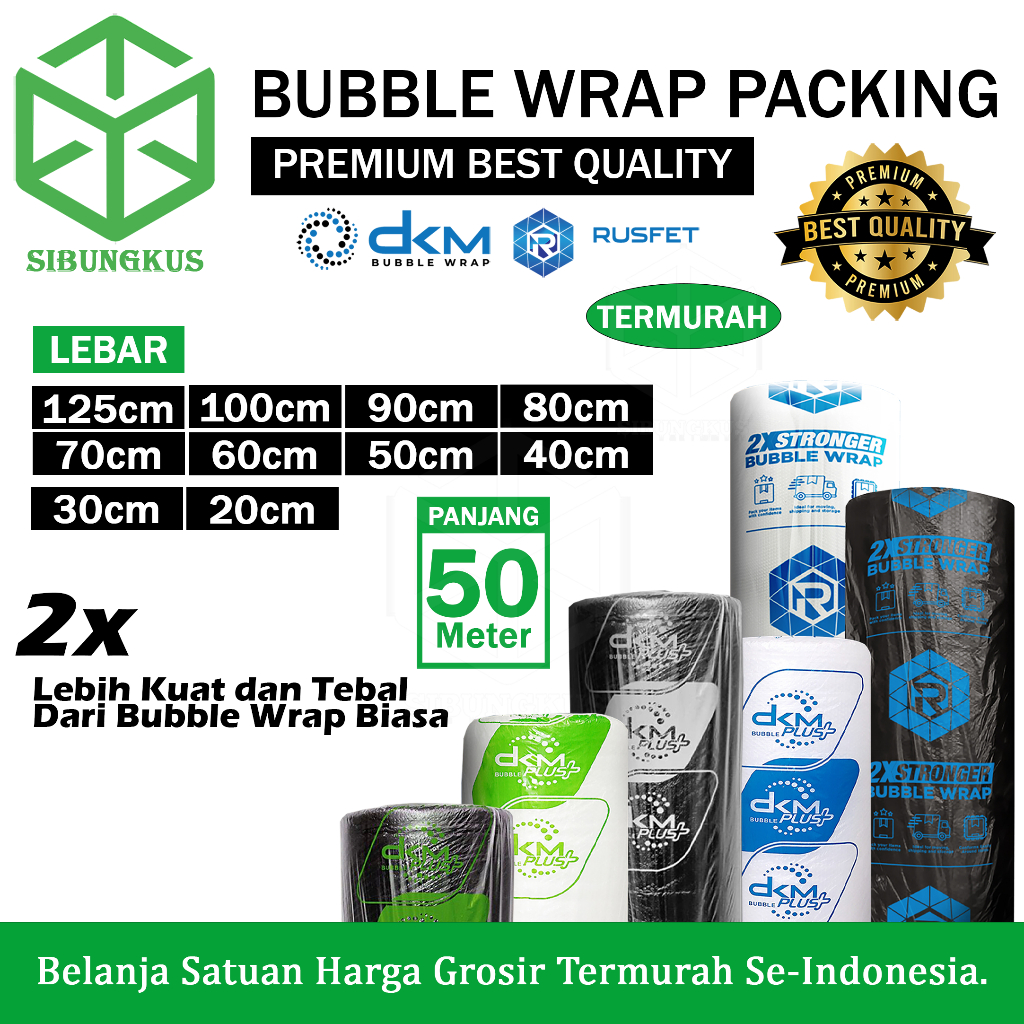 

Plastik Packing Bubble Wrap Merek DKM RUSFET 125cm x 50meter Bening & Hitam Murah (LINK EKSPEDISI) / Bubble Wrap Roll 125 X 50 Meter