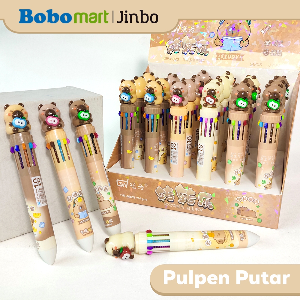 

BOBOMART Pulpen 10 Warna Capybara Lucu Bisa Diputar – Bolpen Anak Sekolah 3D Imut GW-6023