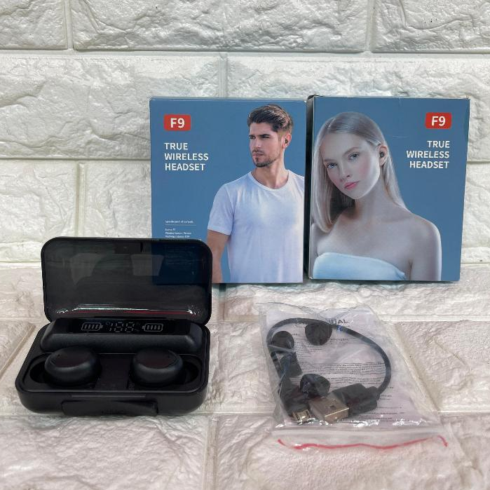 Handsfree Bluetooth TWS F9 V5.1 Headstset True Wireless Earphone + powerbank