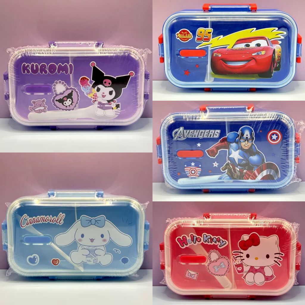 Kotak Makan 2 Sekat Kuromi Cinnamoroll Cars Avengers Hello Kitty | Kotak Bekal Anak Karakter Perempu